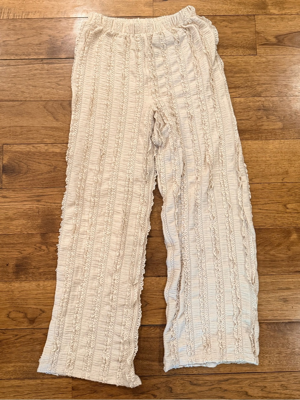 Cream Textured Knit Pants